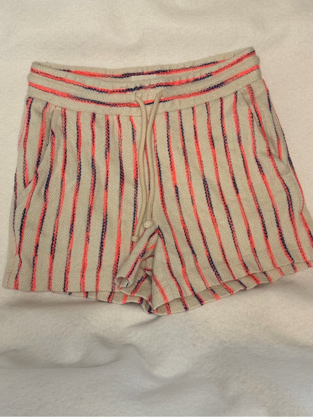 Lou&Grey Striped Knit Drawstring Womens Shorts - Cream with Pink & Navy Stripes